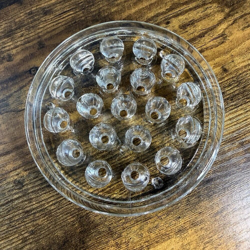 Vintage Glass Flower Frog 19 Hole Clear Round 4.75” Floral Arrangement